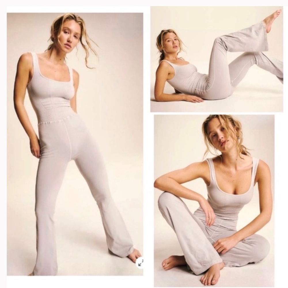 Free People FP MOVEMENT Good Karma Flared Onesie in Ice Grey